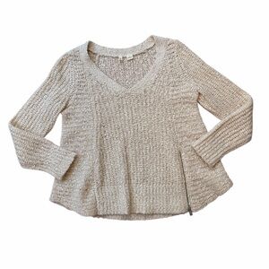 Moth by Anthropologie Beige V Neck Knit Sweater
